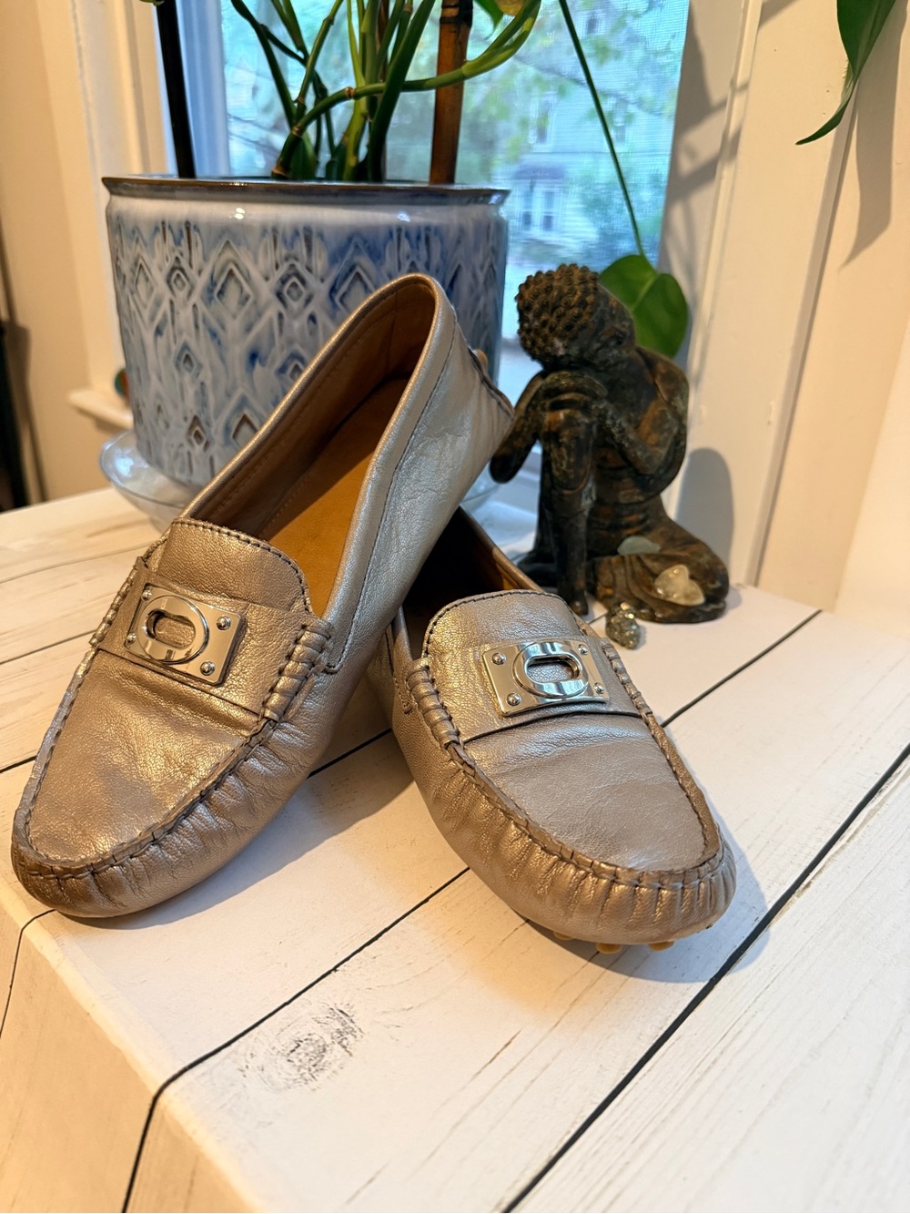 Coach | Napoleon Metallic Taupe Leather Driving Loafers